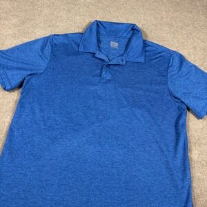 Weatherproof 32 Degrees Cool Mens Blue Heathered Performance Polo Shirt Large